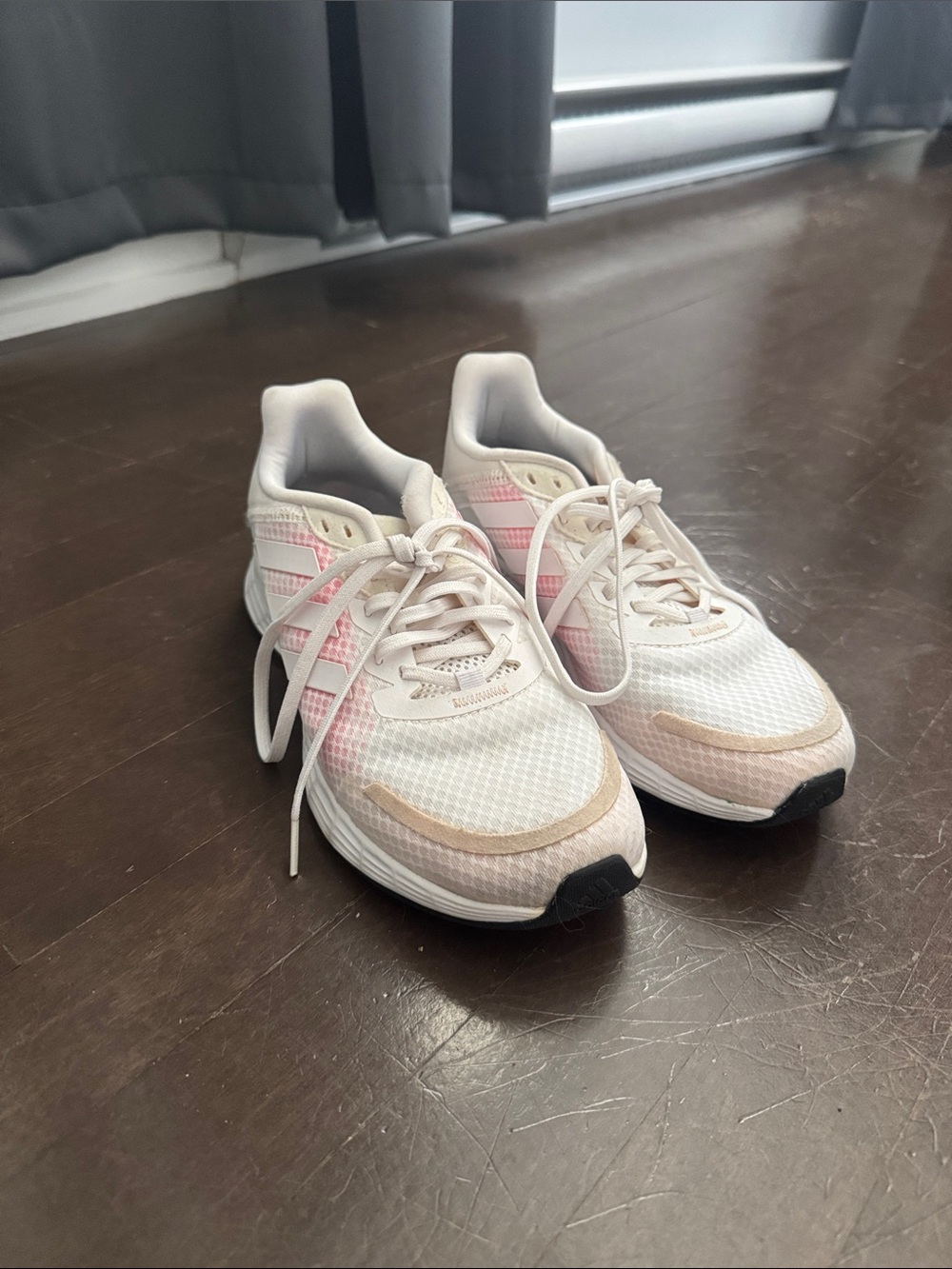 adidas Women's Pale Pink and White Athletic Sneakers - good condition